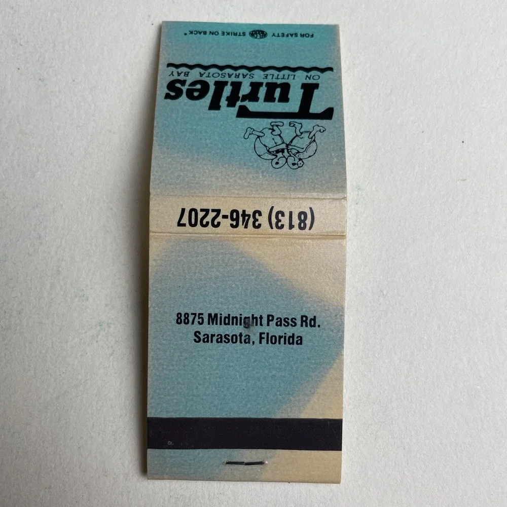 Turtles Restaurant Matchbook‎ Vintage Sarasota FL Little Sarasota Bay Unstruck